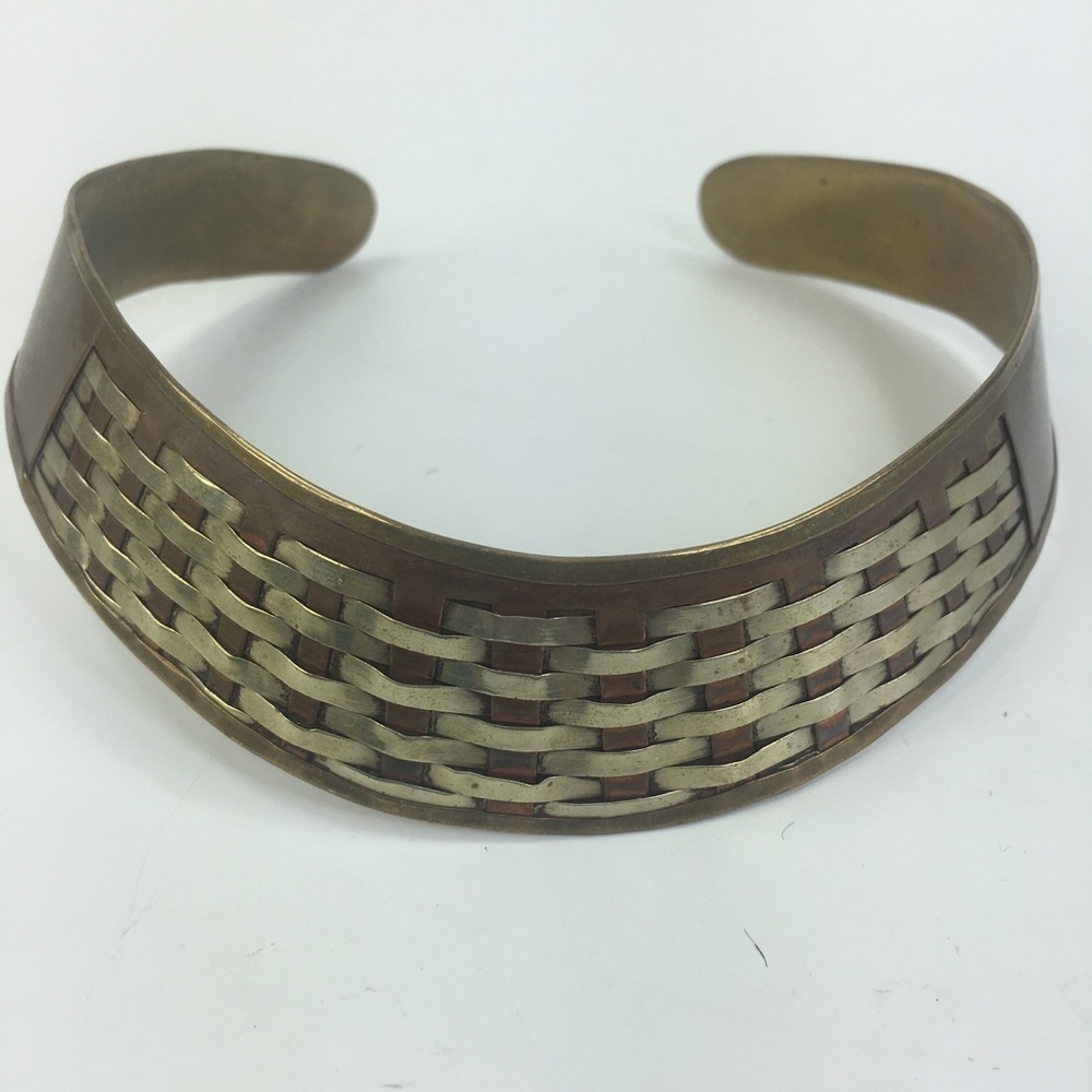 Vintage brass copper cuff woven India